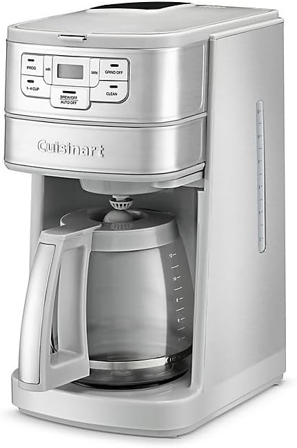 Cuisinart Automatic Grind & Brew 12-Cup Coffee Maker with Blade Grinder, Programmable Coffee Machine Glass Carafe with 1-4 Cup Setting, Brew Pause, Grind-Off Option, DGB-400, Stainless Steel