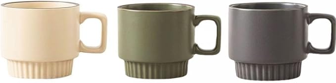 12OZ Stackable Coffee Mugs Set, Ceramic Coffee Cups with morandi color for Au Lait, Cappuccino,Latte,Cafe,Mocha,Tea, Suit Party Housewarming Wedding, Set of 3, Dishwasher&Microwave Safe