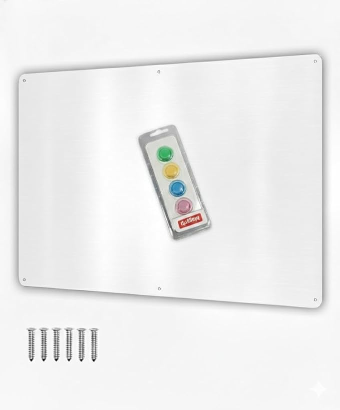 17.5inchX11.5inch Large Stainless Steel Plate for Magnets, 3M Adhesive Back, Mounting Screws, Ideal for Magnetic Shelf, Spice Holders, Colorful Magnets as a Gift. Mount Anywhere! (White, 1 Pack)
