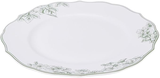 222 Fifth 12-Piece Porcelain Dinnerware Set for 4, Elegant Floral Plates and Bowls Sets-White/Green Ceramic Dishes, Chip Resistant Kitchen & Dining Dish Set, Microwave & Dishwasher Safe, Hudson Valley