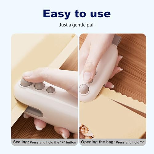 2025 Mini Bag Sealer, 2-in-1 Rechargeable Heat Sealer & Cutter with Magnet, Portable Handheld Resealer for Plastic & Snack Bags, Ideal for Food Storage (White)