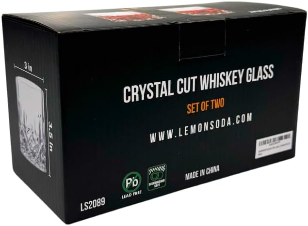 LEMONSODA Crystal Cut Old Fashioned Whiskey Glasses Set of 2, 4, 6-10oz Ultra-Clear Premium Lead-Free Rocks Glass Tumbler For Drinking Bourbon, Scotch, Cognac, Cocktails (Set of 2)
