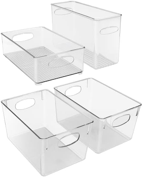 For 4 Pack Clear Plastic Storage Bins for fridge and Pantry organizer set