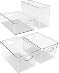 For 4 Pack Clear Plastic Storage Bins for fridge and Pantry organizer set