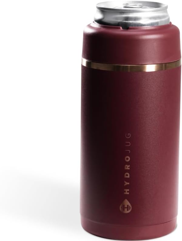 HydroJug Slim Can Cooler 12 oz, Stainless Steel Can Holder, Merlot
