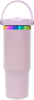 30 oz Tumbler with Handle and Straw, Vacuum Insulated Tumblers with Flip Straw and Top Handle, Leakproof Powder Coated Tumbler, Stainless Steel Travel Mug for Coffee Water (Purple)