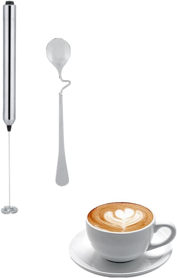 Kitchen Stainless Steel Handheld Milk Frother, Milk Fr Handheld Battery Operated Electric Foam Maker Coffee Milk Frother, Handheld Milk Fr With Spoon
