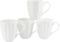 Fine Bone China Pure White Coffee Mugs, Pumpkin Shape 15 oz Large Capacity, Set of 4 Tea Cups, Thin Thickness and Light Weight, With Large Handle Comfortable to Hold, Microwave and Dishwasher Safe