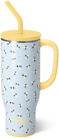 Swig Life 30oz Mega Mug, 30 oz Tumbler with Handle and Straw, Cup Holder Friendly, Dishwasher Safe, Extra Large Insulated Tumbler, Stainless Steel Water Bottle (Busy Bee)
