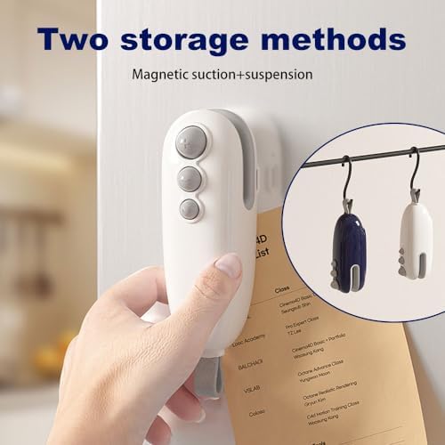 2025 Mini Bag Sealer, 2-in-1 Rechargeable Heat Sealer & Cutter with Magnet, Portable Handheld Resealer for Plastic & Snack Bags, Ideal for Food Storage (White)