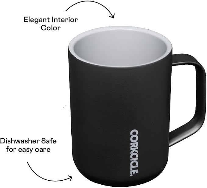 Corkcicle Pure Taste Mug - Stainless Steel Insulated Coffee Cup With Lid - Non-Slip Silicone Base - Ceramic Interior Coating - Durable Travel Mug - Dishwasher Safe - 16 oz - Ceramic Slate/Grey