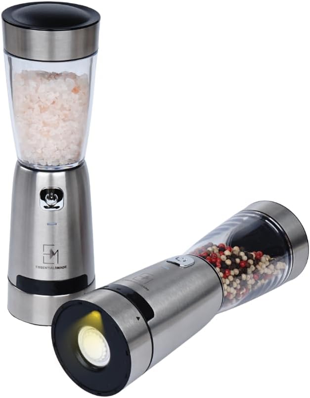 Electric Salt and Pepper Grinder Set – Rechargeable Stainless Steel Mills – Upgraded 800mAh Battery, Large 200ml Capacity, & 5 Adjustable Coarseness Levels – Kitchen Seasoning Tools