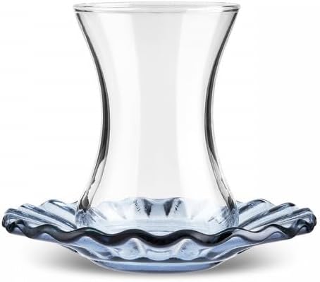 KARACA Luna 12-Piece Turkish Tea Cups for 6 People, 4.4 fl oz (130 ml) Turkish Tea Glasses Set with Elegant Light Blue Glass Saucers, Traditional Tulip Teacups, Hand Wash Recommended
