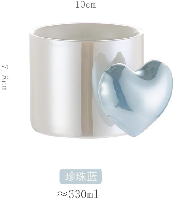 Pearl Ceramic Coffee Mug for Tea Latte Milk Cute Love Shape Cup for Home Office Women Gift 6.5 oz (love pearl blue, 330 ml)