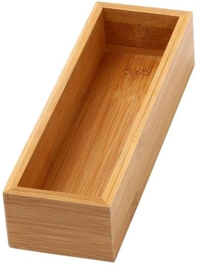 YBM Home Bamboo Drawer Organizer Storage Box for Kitchen Drawer, Junk Drawer, Office, Bedroom, Children Room, Craft, Sewing, and Bathroom, 2 Pack 3x9x2 inch