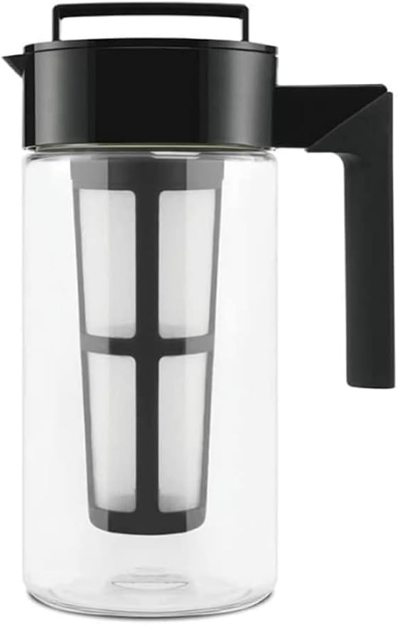 Takeya Deluxe Cold Brew Coffee Maker-BPA-Free Tritan Pitcher with Airtight Leakproof Lid,Silicone Grip Handle, Fine-Mesh Filter-Shatter-Proof, Dishwasher Safe, Made in USA-1 Quart/Black (Pack of 4)