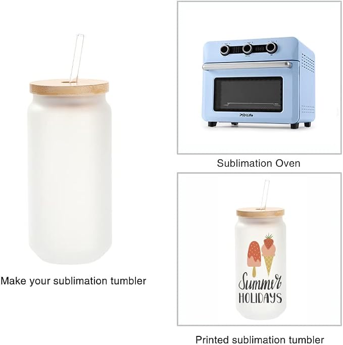 PYD Life 12 Pack Sublimation Glass Cans Blanks Frosted 18 OZ with Bamboo Lid and Clear Glass Straw Beer Cans Wide Mouth Jar Tumbler Cups Mugs for Iced Coffee,Juice,Soda,Drinks,Beer