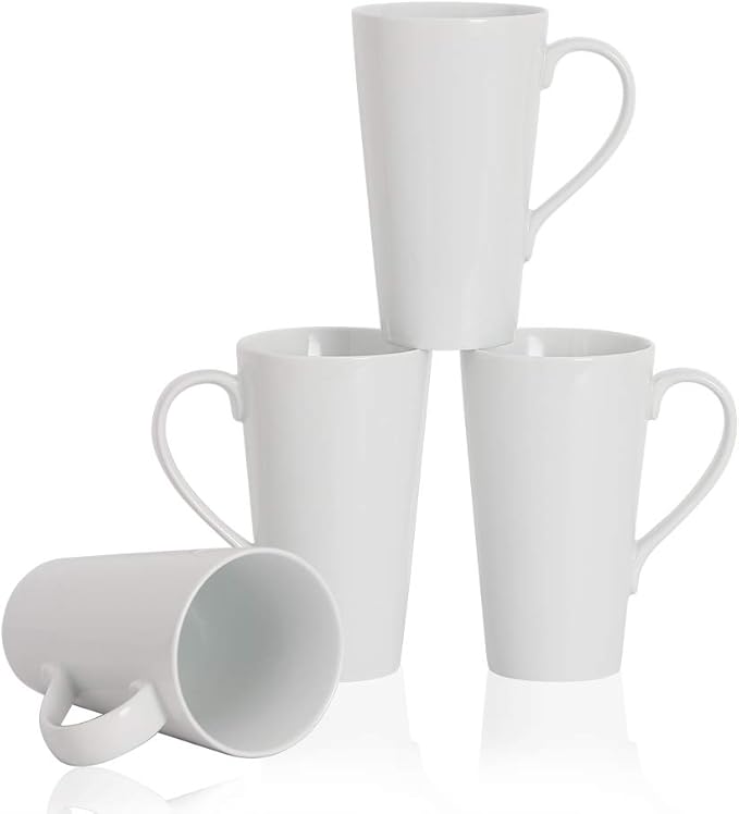 Buyajuju Large Coffee Mugs Set, 16 OZ Tall Coffee Cups with Handle, White Coffee Mugs Set of 4 for Coffee, Tea, Cocoa, Latte, Milk