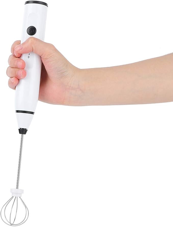 Rechargeable Electric Milk Frother, 3 - Speed Handheld Coffee Mixer with USB Charging, Includes Balloon Whisk for Latte Art, Egg Beating, and Sauce Mixing (White)