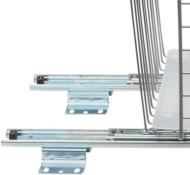 Household Essentials Glidez Steel Pull-Out/Slide-Out Storage Organizer with Plastic Liner for Under Cabinet or Wire Shelf Use - Produce Bin Design - Fits Standard Size Cabinet or Shelf, Brushed Silver