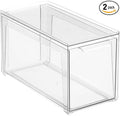 mDesign Plastic Stackable Bathroom Storage Organizer Bin Containers with Front Pull Drawer for Bathroom Countertop, Vanity, Closet Shelves - Holder for Accessories - Lumiere Collection, 2 Pack, Clear