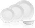 Corelle Vitrelle 8-Piece Service for 2 Dinnerware Set, Triple Layer Glass and Chip Resistant, Lightweight Round Plates and Bowls Set, Winter Frost White