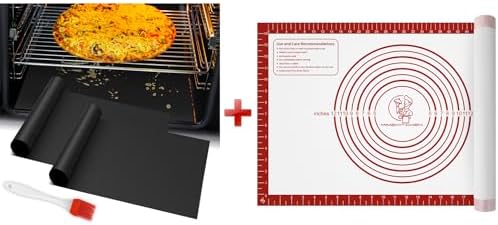 2 Pack Reusable Large Thick Heavy Duty Teflon Oven Mat + Non Stick Pastry Mat for Rolling Dough