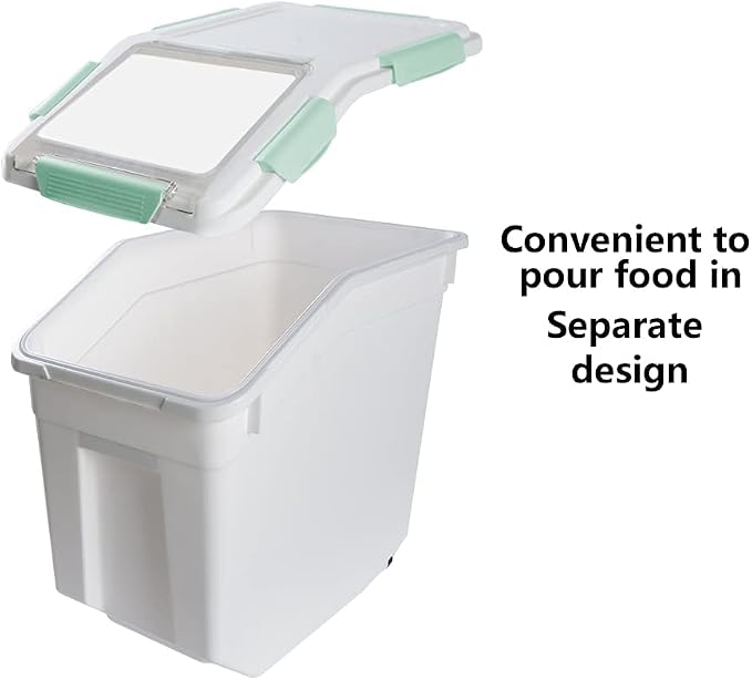 Airtight Flour Storage Container 25 lb Rice Storage Container with Wheels Seal Locking Lid, Food Containers with Measuring Cup& Scoop for Flour, Rice, Grain, Cyan 2Pack