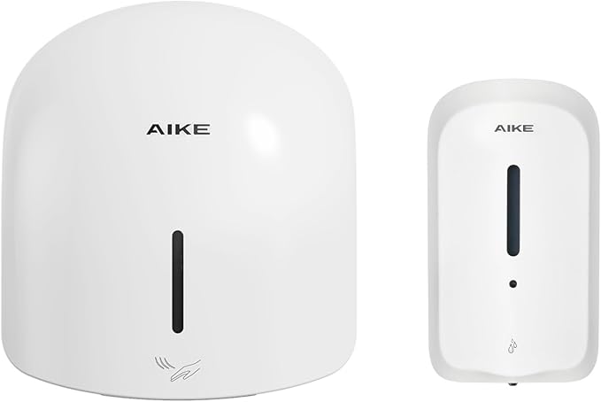 AIKE GentleAir Warm Hand Dryer& Automatic Soap Dispenser, Model AK2637 & AK1226S White