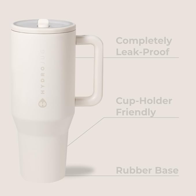 HydroJug Traveler 32oz, Insulated Tumbler with Handle & Straw, Cream