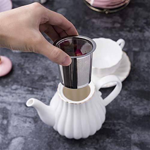 Jusalpha Serve for 6- Fine China White Coffee Cup/Teacup Set, 8 OZ Cups& Saucer, with Teapot-Sugar Bowl-Cream Pitcher Teaspoons and tea strainer for Tea/Coffee (White, Serve of 6)