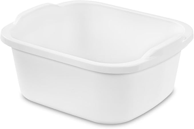 Sterilite 06478008 Durable Heavy-Duty Reinforced Multipurpose Plastic 12 Quart Kitchen Dishpan with Molded Handles, White (24 Pack)