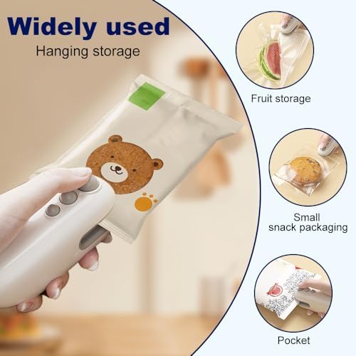 2025 Mini Bag Sealer, 2-in-1 Rechargeable Heat Sealer & Cutter with Magnet, Portable Handheld Resealer for Plastic & Snack Bags, Ideal for Food Storage (White)