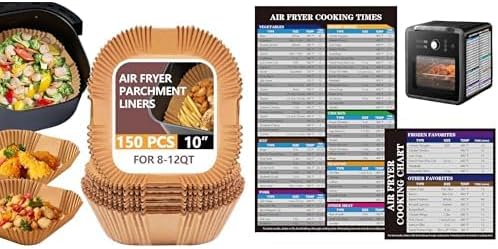 UBeesize 150 PCS 10 Inch Disposable Air Fryer Paper Liners+ Air Fryer Magnetic Cheat Sheet Cooking Times Chart