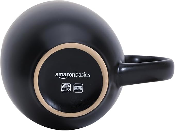 Amazon Basics 12-Pack Matte Black Ceramic Coffee Mug, 16 ounces, Microwave and Dishwasher Safe, Stoneware, Commercial-Grade