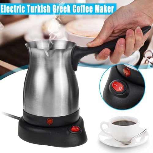Sanpyl Turkish Coffee Pot, Stainless Steel Arabic, Greek & Turkish Electric Coffee Maker Machine Pot, 600ml Coffee Tea Warmer Kettle with Removable Anti Scald Handle Cordless Base for Home & Travel