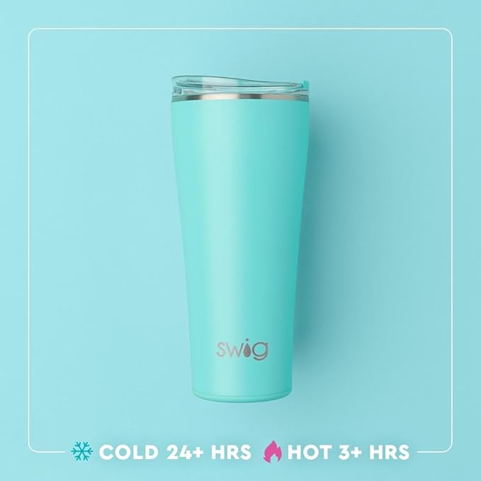 Swig Life 32oz Insulated Tumbler, Travel Coffee Tumbler with Lid, Cup Holder Friendly Travel Coffee Mug, Stainless Steel, 32 oz, Reusable Insulated Mug with Lid (Merry Mistletoe)
