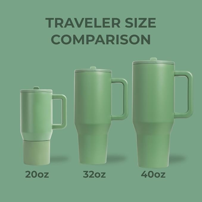 HydroJug Traveler 40oz, Insulated Tumbler with Handle & Straw, Sage
