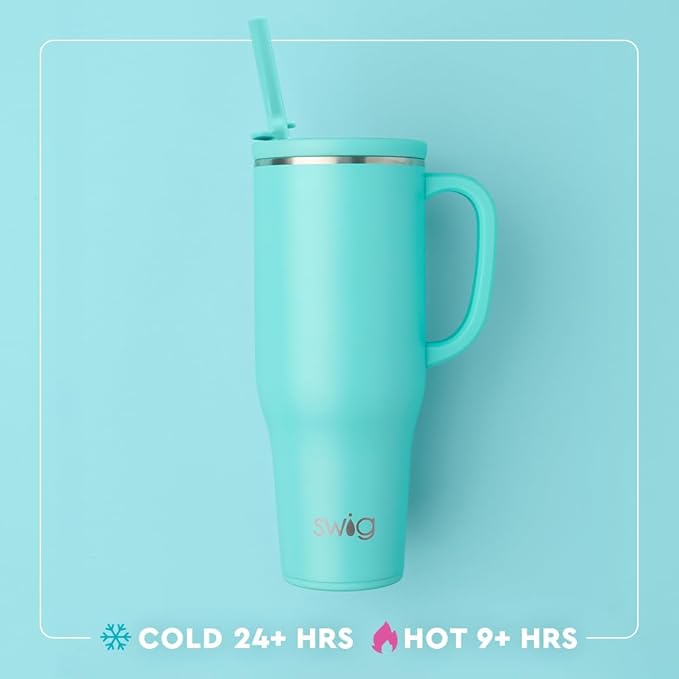 Swig Life 40oz Leak Proof Mega Mug, 40oz Leak Proof Tumbler with Handle and Straw, Extra Large Insulated Tumblers, Cup Holder Friendly Travel Mug, Reusable Leakproof Water Bottle (Spring Chick)