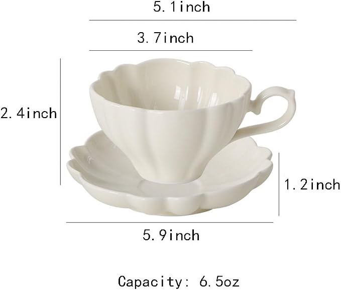 Flower Shaped Ceramic Coffee Cup Teacup with Saucer, Set of 2