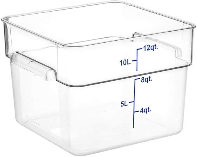 Soro Essentials- 12 qt. Polycarbonate Square Food Storage Container with Graduated Markings Clear Color- Stackable Storage Bin Plastic Food Container with Handle for Pantry Organizer Storage Kitchen