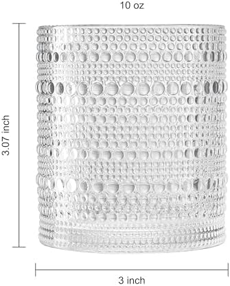 Khen Plastic Hobnail Drinking Glasses Set of 12 Clear Color Cups 6x 10oz Lowball & 6x 1oz Highball Acrylic Beaded Design, BPA-Free, Dishwasher Safe Indoor/Outdoor Drinkware Water, Juice, Cocktails