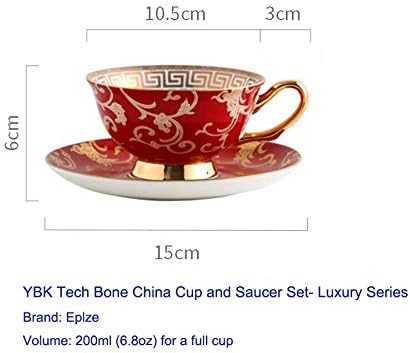YBK Tech Euro Style Bone China Cup& Saucer Set, Ceramic Tea Coffee Cup for Home Kitchen Wedding (Retro Flower Pattern- Red)