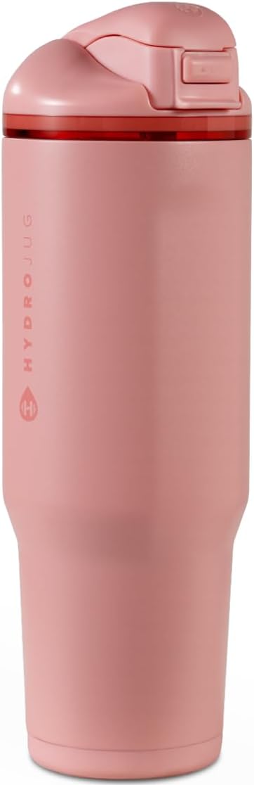 HydroJug Ease2o Water Bottle with Straw & Chug Lid, Stainless Steel, Vented Cap to Help Reduce Pressure, Water-Level Window, Cup Holder Friendly, Non-Slip Base – 32oz, Tulip