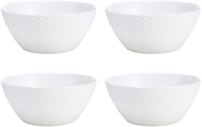 Mikasa Trellis 16-Piece Bone China Dinnerware Set, White, Includes Dinner Plates, Salad Plates, Cereal Bowls and Mugs, Dishwasher Safe