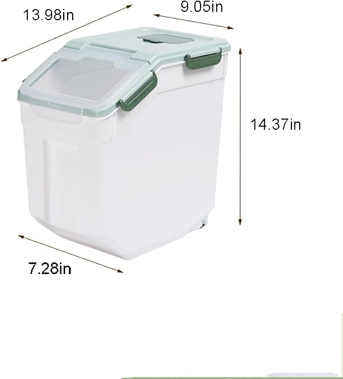 Large Flour Storage Container Bin 25lb, 2Pack Airtight Rice Storage Containers with Wheels Seal Locking Lid, BPA Free with Measuring Cup&Scoop for Flour, Rice, Grain(Green)