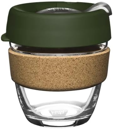 KeepCup Brew Cork, Reusable Glass Tumbler with Natural Cork, Short Coffee Cup 8oz/227ml - Pine