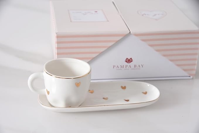 Pampa Bay Heart To Heart Set of 2 Espresso Cups & Saucers