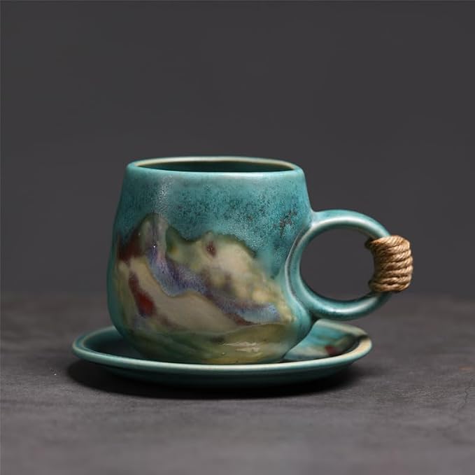 Little handmade ceramic pottery tea cup with saucer, espresso cup | 8 oz stoneware demitasse cup for lungo,cortado,Matcha, Americano