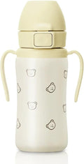 GROSMIMI Insulated 316 Stainless Steel Spill Proof Straw Cup, Water bottle with Flip Top for Toddlers, BPA Free (bear, 10oz)